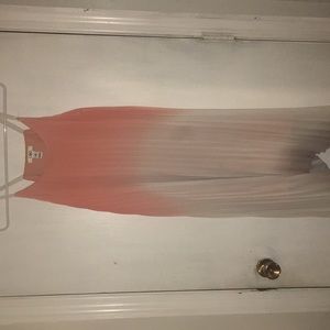 coral & grey ombré dress with gold belt